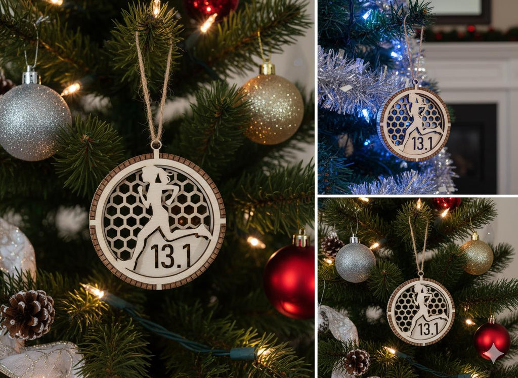 Personalized Runner Christmas Ornament – Male / Female – “13.1 / 26.2 / 5K / 10K / 10M” Gift