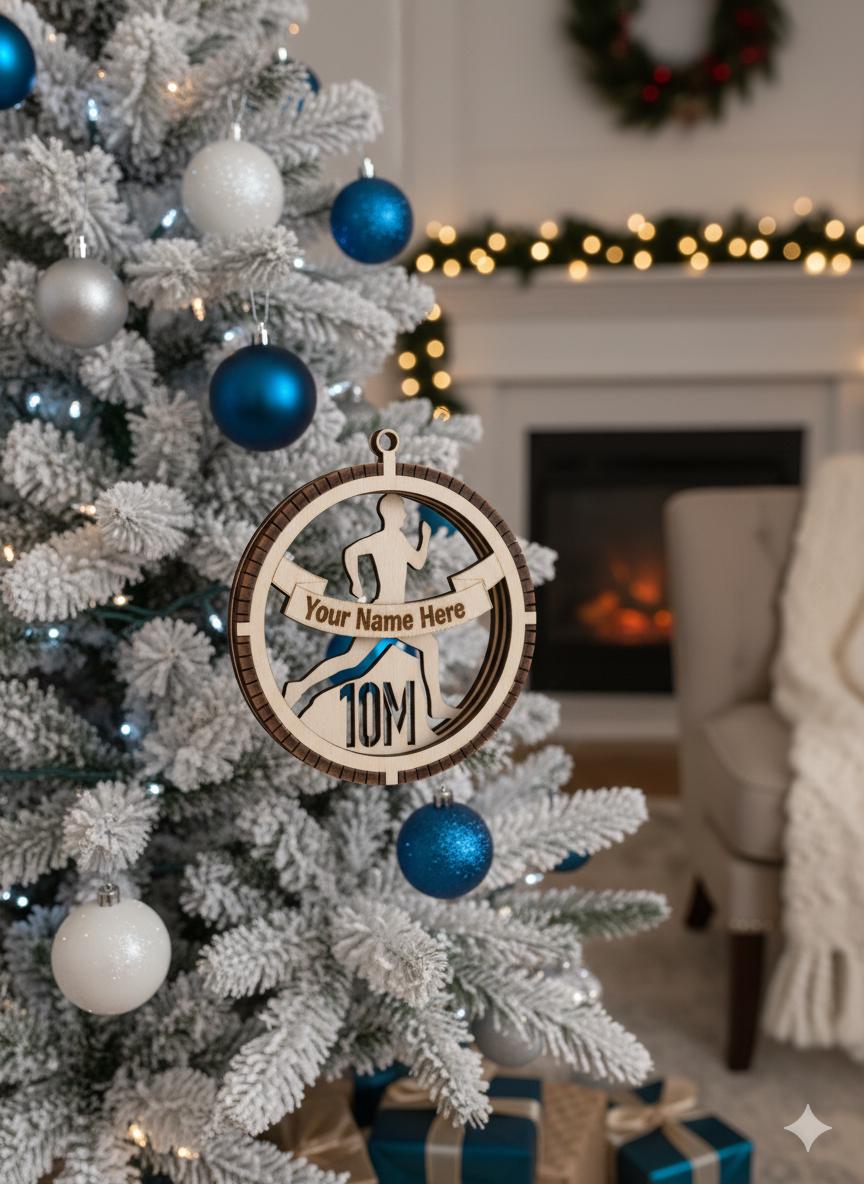 Personalized Runner Ornament | Custom Name Keepsake – 5K / 10K / 10M / 13.1 / 26.2 Gift