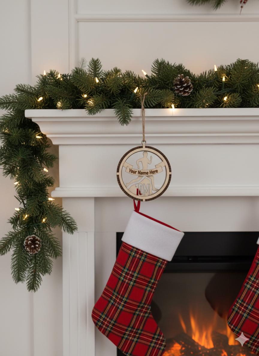 Personalized Runner Ornament | Custom Name Keepsake – 5K / 10K / 10M / 13.1 / 26.2 Gift