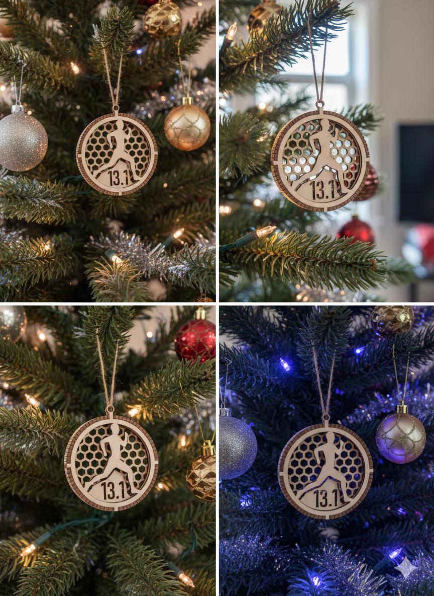 Personalized Runner Christmas Ornament – Male / Female – “13.1 / 26.2 / 5K / 10K / 10M” Gift