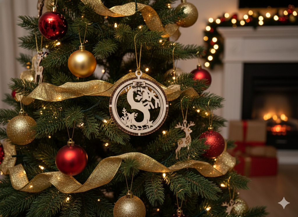 Custom Monogram Christmas Ornament | 3-Layer Laser Cut Ornament | Personalized Initial Ornament | Wood Holiday Decoration | All Letters A–Z