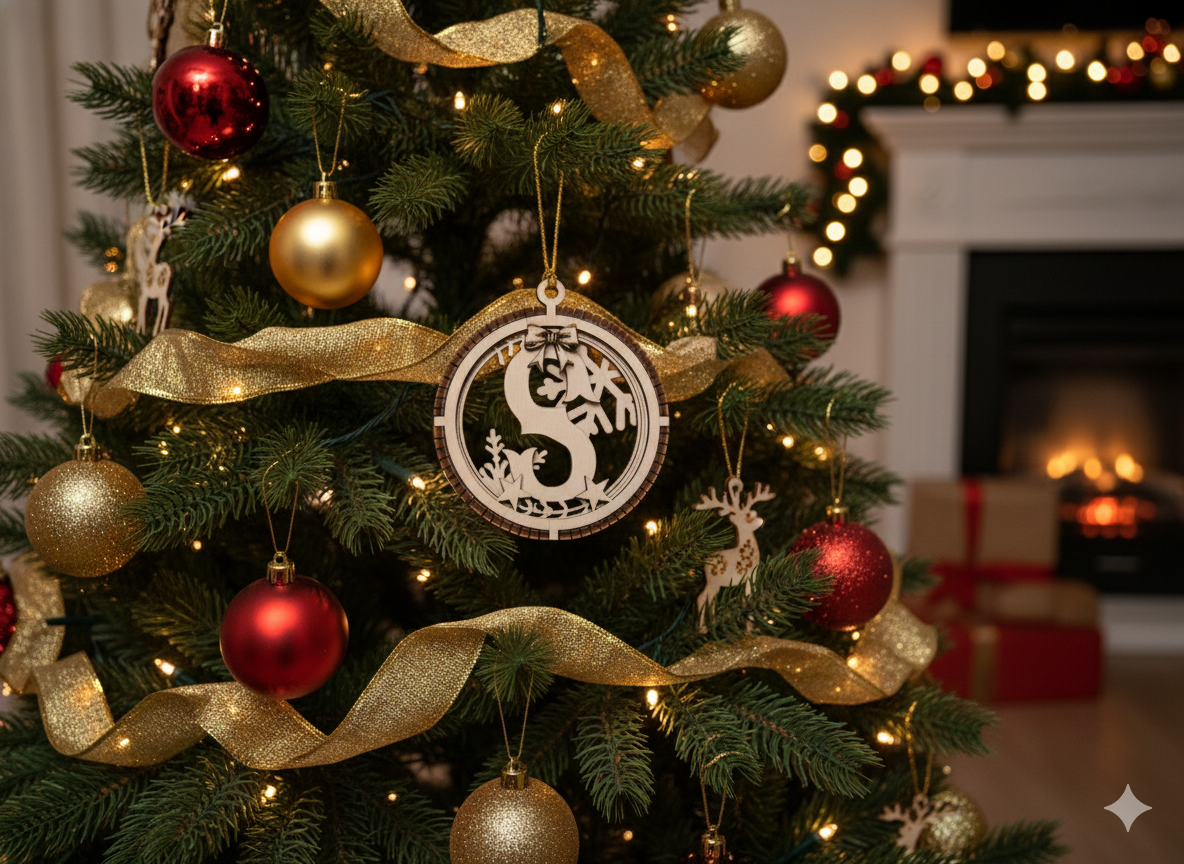 Custom Monogram Christmas Ornament | 3-Layer Laser Cut Ornament | Personalized Initial Ornament | Wood Holiday Decoration | All Letters A–Z