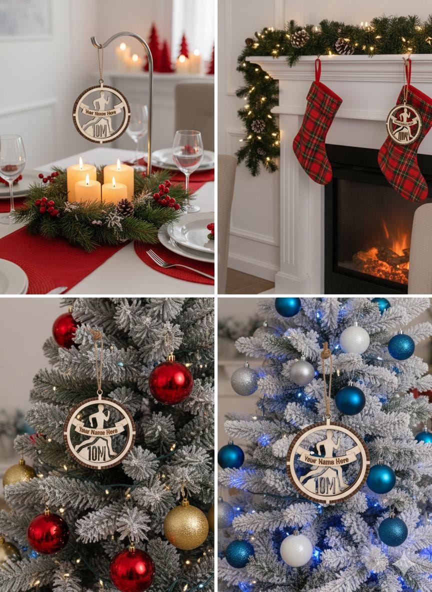 Personalized Runner Ornament | Custom Name Keepsake – 5K / 10K / 10M / 13.1 / 26.2 Gift