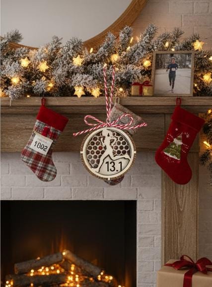 Personalized Runner Christmas Ornament – Male / Female – “13.1 / 26.2 / 5K / 10K / 10M” Gift